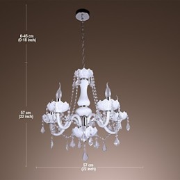 Elegante lustre de cristal com 5 luzes em branco