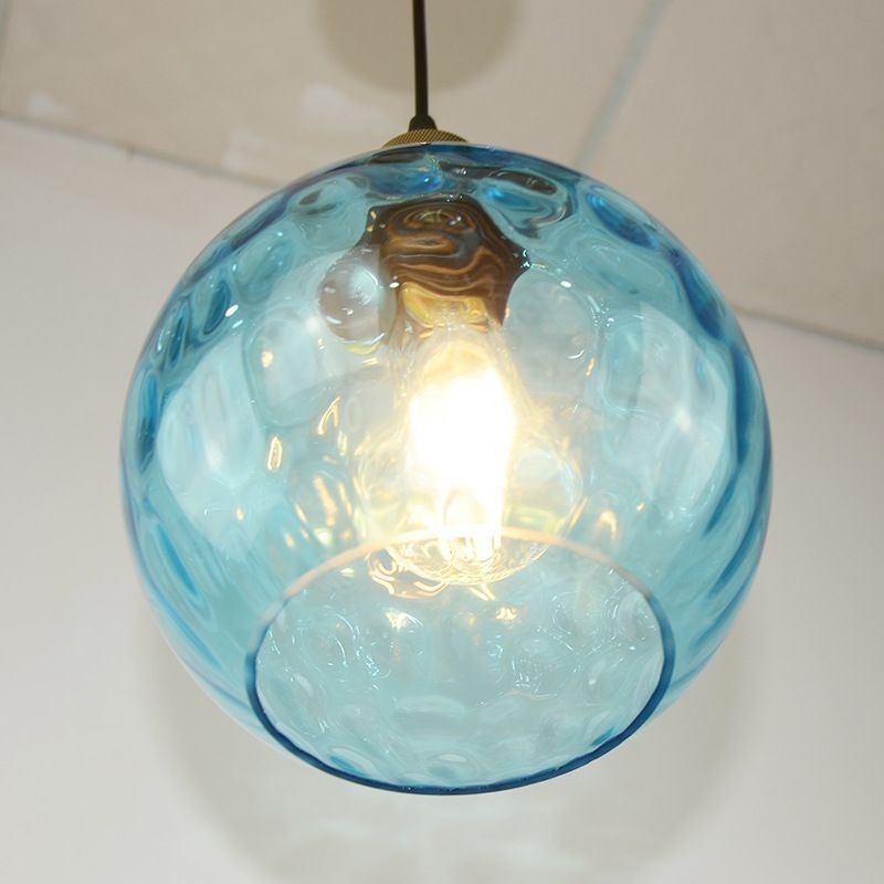 Luminária pendente de vidro contemporânea redonda com padrão aquático Luminária pendente de vidro