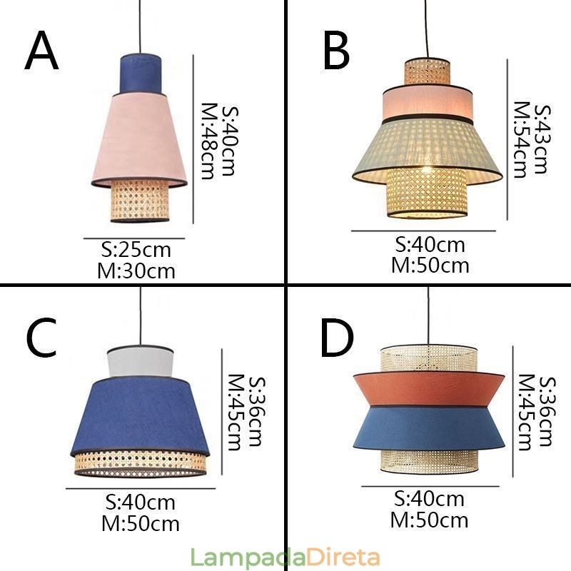 1 Luminária pendente de abajur de vestido leve com trama de bambu