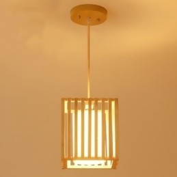 Luminária pendente minimalista em forma de gaiola de madeira