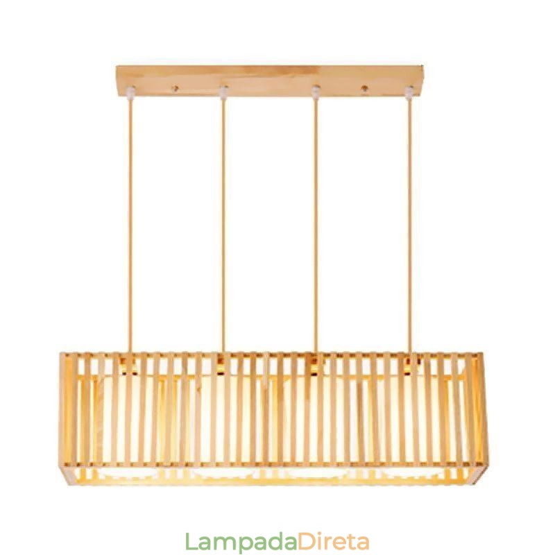 Luminária pendente minimalista em forma de gaiola de madeira