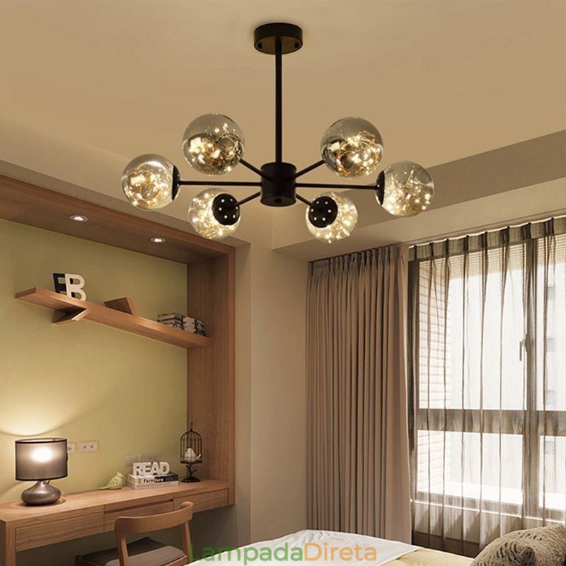 Luminária pendente Magic Bean estilo nórdico, luminária pendente Gypsophila com bola de vidro