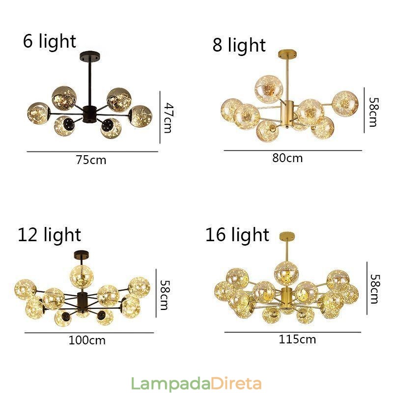 Luminária pendente Magic Bean estilo nórdico, luminária pendente Gypsophila com bola de vidro