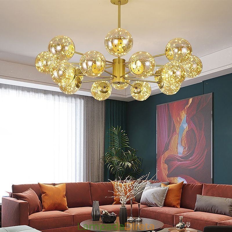 Luminária pendente Magic Bean estilo nórdico, luminária pendente Gypsophila com bola de vidro