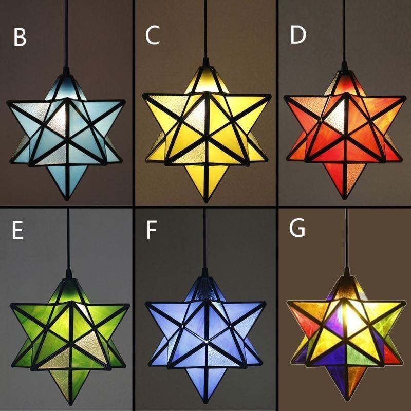 Luminária pendente de vidro colorido europeu Luminária pendente criativa de estrela