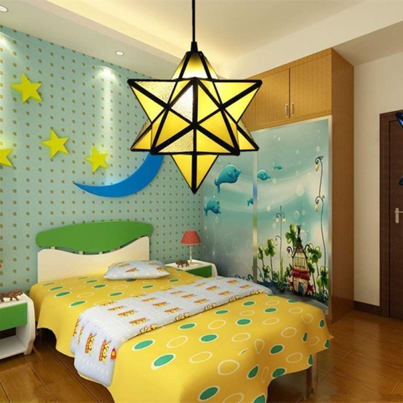 Luminária pendente de vidro colorido europeu Luminária pendente criativa de estrela