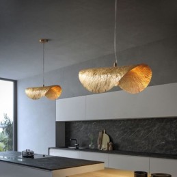 Luminária pendente de latão moderna e minimalista com folha de lótus, luminária de teto