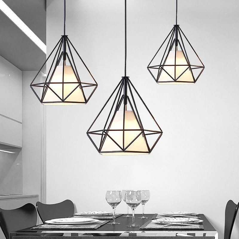 Luminária pendente em formato de diamante, luminária decorativa moderna e minimalista