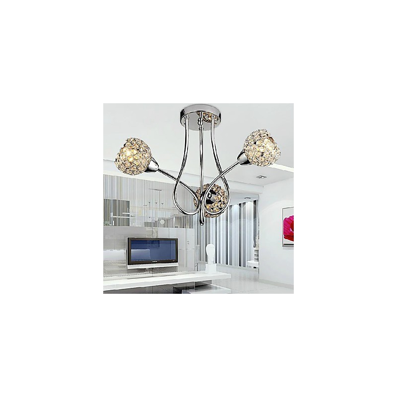 Luminária de embutir moderna e brilhante com 3 luzes em design de cristal