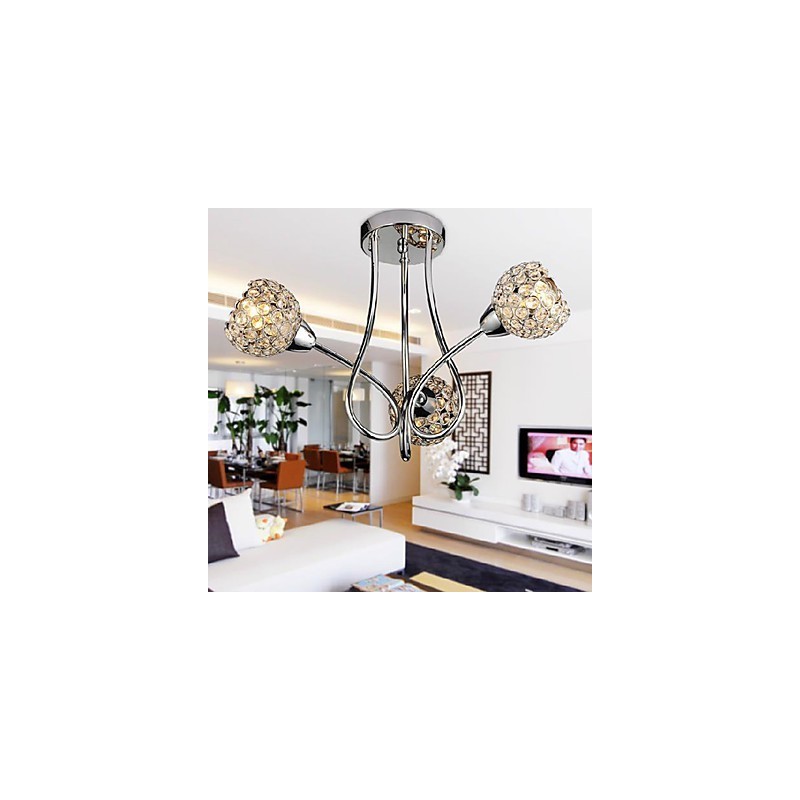 Luminária de embutir moderna e brilhante com 3 luzes em design de cristal