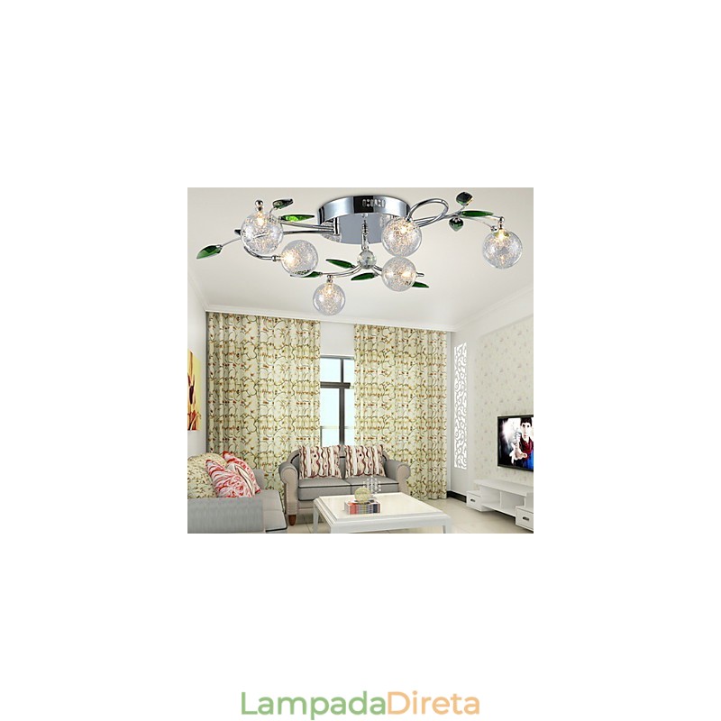 Lustre 6 Luzes Country Alumínio Vidro Cromado