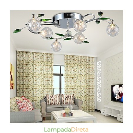 Lustre 6 Luzes Country Alumínio Vidro Cromado Lustre 6 Luzes Country Alumínio Vidro Cromado