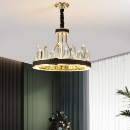 Luminária pendente de cristal moderna, luminária de teto em formato de círculo de cristal