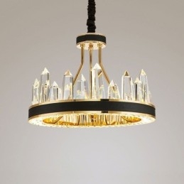 Luminária pendente de cristal moderna, luminária de teto em formato de círculo de cristal