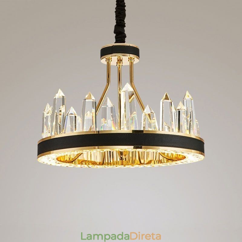 Luminária pendente de cristal moderna, luminária de teto em formato de círculo de cristal