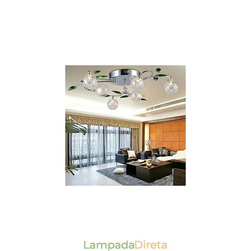 Lustre 6 Luzes Country Alumínio Vidro Cromado