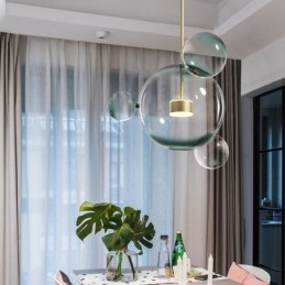 Luminária pendente de vidro bolha teto luz gradiente verde lâmpada