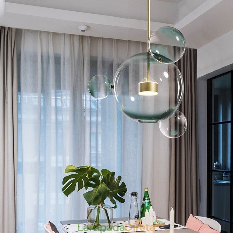 Luminária pendente de vidro bolha teto luz gradiente verde lâmpada