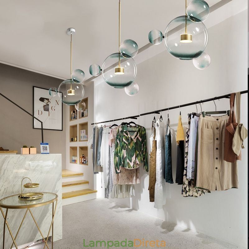Luminária pendente de vidro bolha teto luz gradiente verde lâmpada