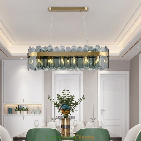 Luminária pendente de vidro minimalista, cor única, retangular, ilha de luz de teto Luminária pendente de vidro minimalista, cor única, retangular, ilha de luz de teto