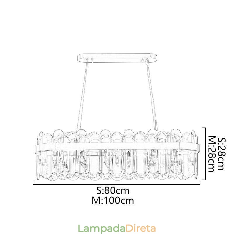 Luminária pendente de vidro minimalista, cor única, retangular, ilha de luz de teto