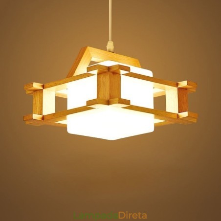 Luminária pendente estilo nórdico de carvalho com abajur de vidro fosco Cafe Luminária pendente estilo nórdico de carvalho com abajur de vidro fosco Cafe