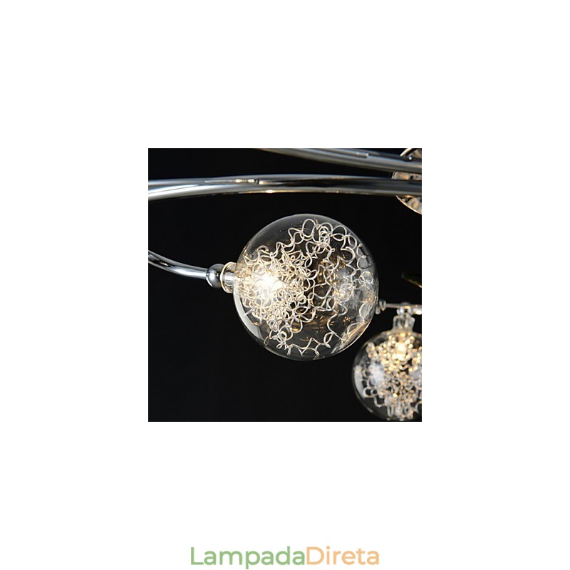 Lustre 6 Luzes Country Alumínio Vidro Cromado