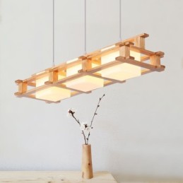 Luminária pendente criativa de carvalho com 3 luzes, luz de teto decorativa de madeira, café