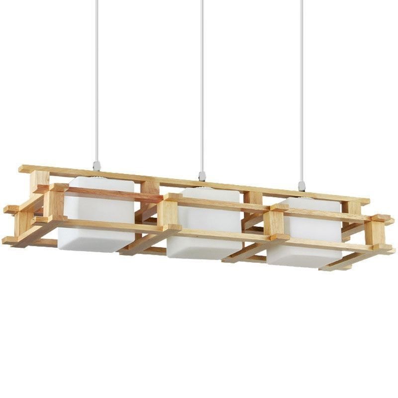 Luminária pendente criativa de carvalho com 3 luzes, luz de teto decorativa de madeira, café