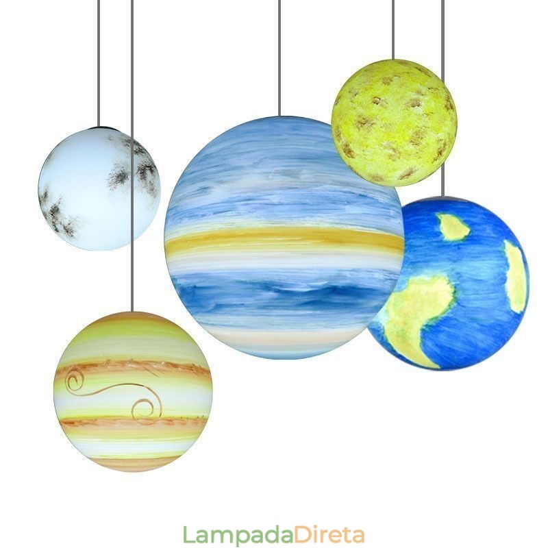 Luminária pendente Nordic Planet Design Lustre exclusivo com planetas do sistema solar