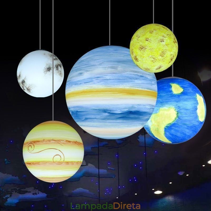 Luminária pendente Nordic Planet Design Lustre exclusivo com planetas do sistema solar