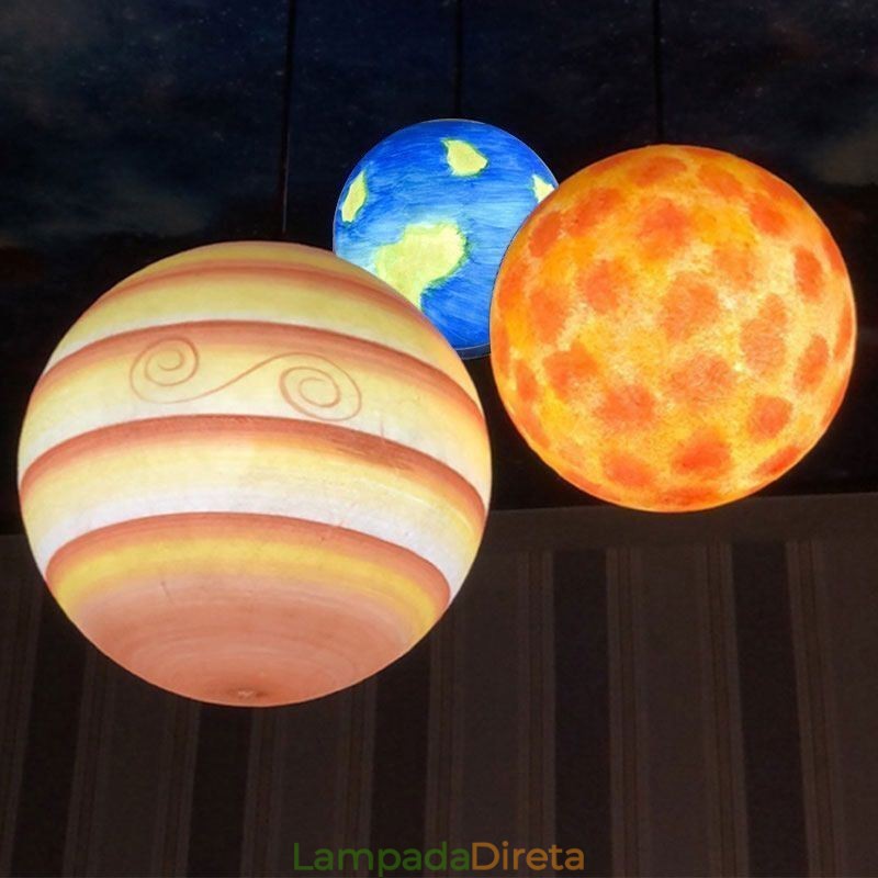 Luminária pendente Nordic Planet Design Lustre exclusivo com planetas do sistema solar