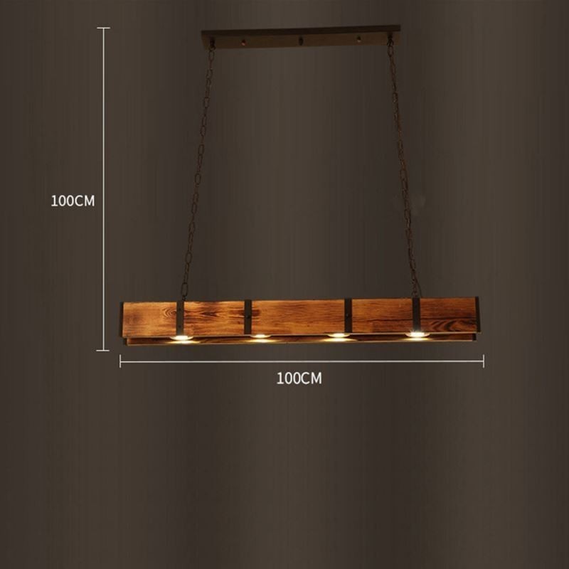 Luminária pendente estilo industrial retangular de madeira para teto com ilha
