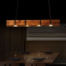 Luminária pendente estilo industrial retangular de madeira para teto com ilha