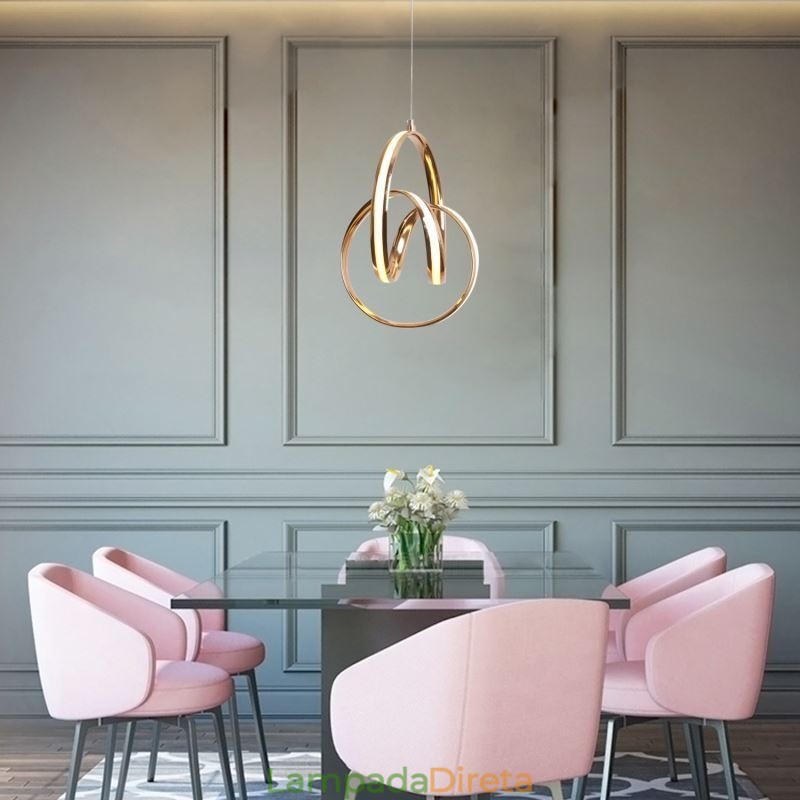 Luminária pendente minimalista moderna com torção circular única e luminária de ilha