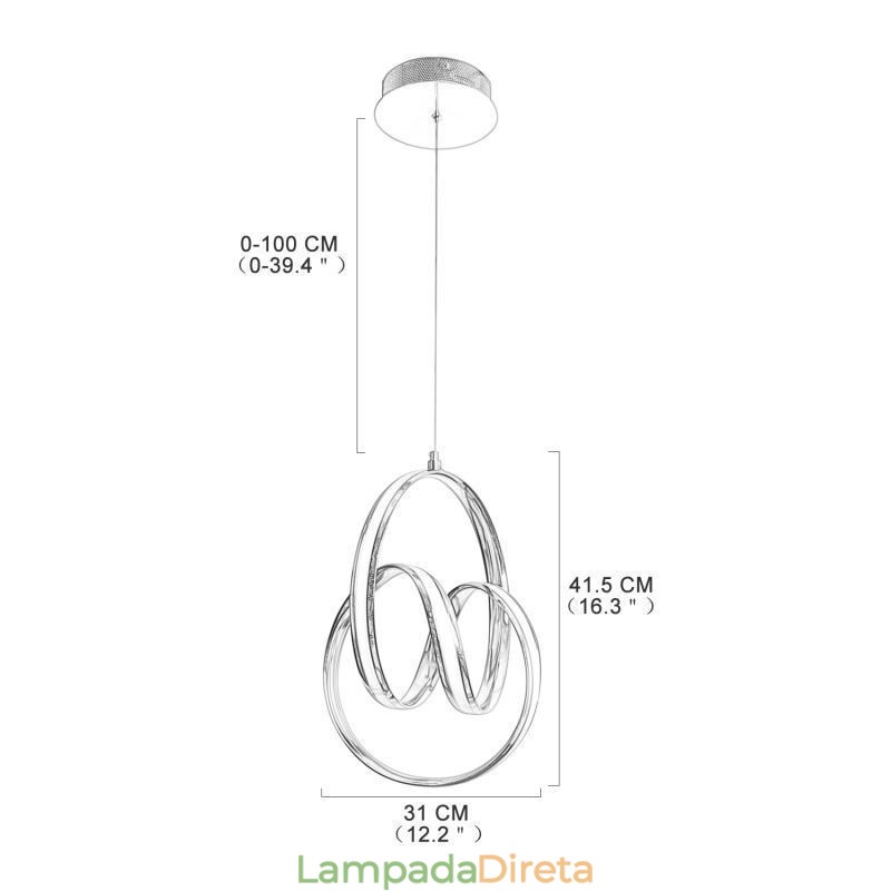 Luminária pendente minimalista moderna com torção circular única e luminária de ilha
