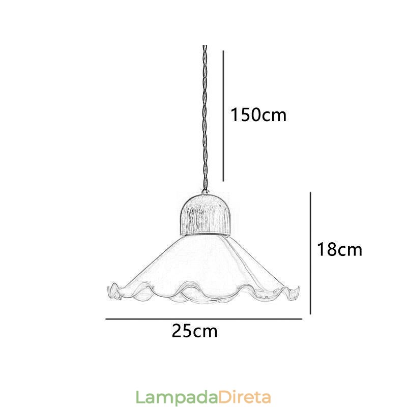 Luminária pendente moderna de vidro com renda, luminária pendente de cabeça única
