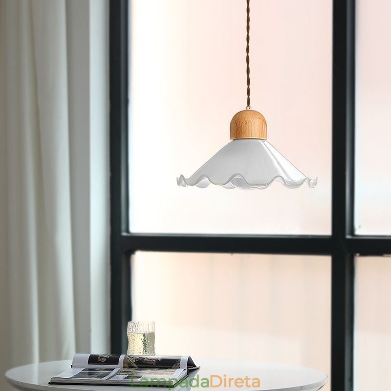 Luminária pendente moderna de vidro com renda, luminária pendente de cabeça única
