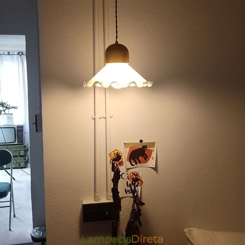 Luminária pendente moderna de vidro com renda, luminária pendente de cabeça única