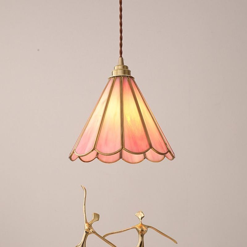 Luminária pendente de vidro estilo japonês, luminária retrô com pétalas