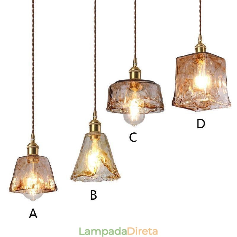 Mini luminária pendente de vidro exclusiva estilo japonês cor âmbar iluminação decorativa