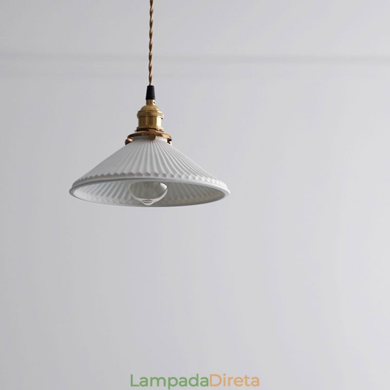 Luminária pendente de cerâmica estilo japonês, luminária pendente retrô plissada