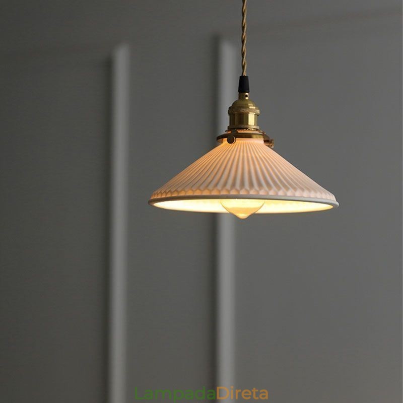 Luminária pendente de cerâmica estilo japonês, luminária pendente retrô plissada