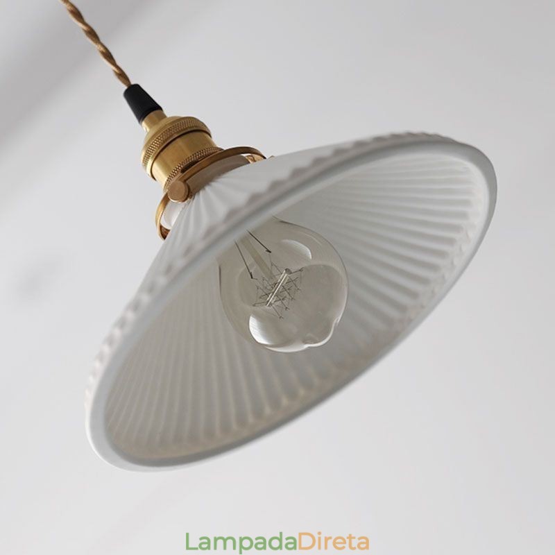 Luminária pendente de cerâmica estilo japonês, luminária pendente retrô plissada