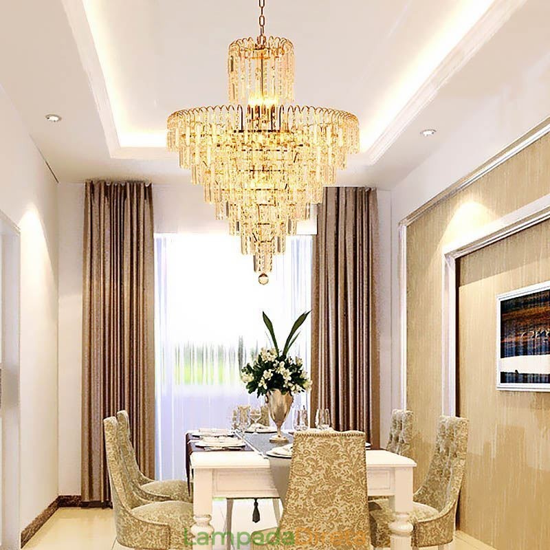Lustre moderno e elegante de cristal com pingente cônico