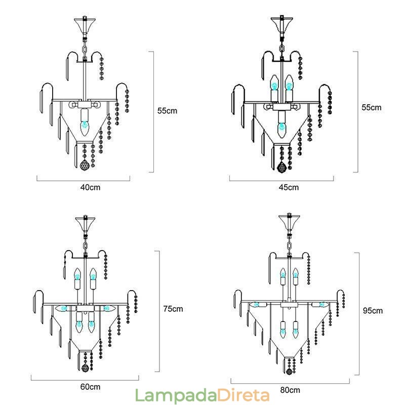 Lustre moderno e elegante de cristal com pingente cônico