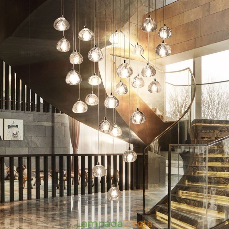 Luminária pendente moderna de cristal, abajur de cristal exclusivo, escada duplex