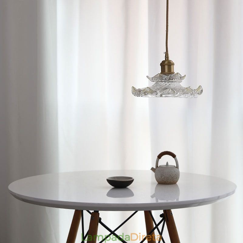 Luminária pendente de vidro estilo japonês Luminária pendente de vidro lótus