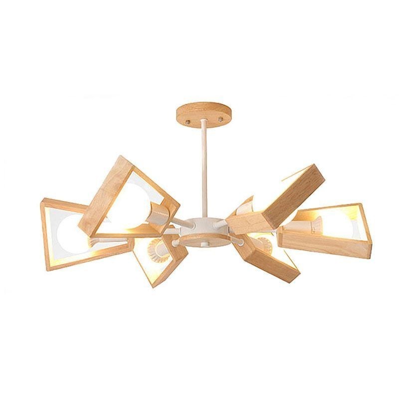Lustre moderno em forma de leque, luminária pendente de madeira elegante