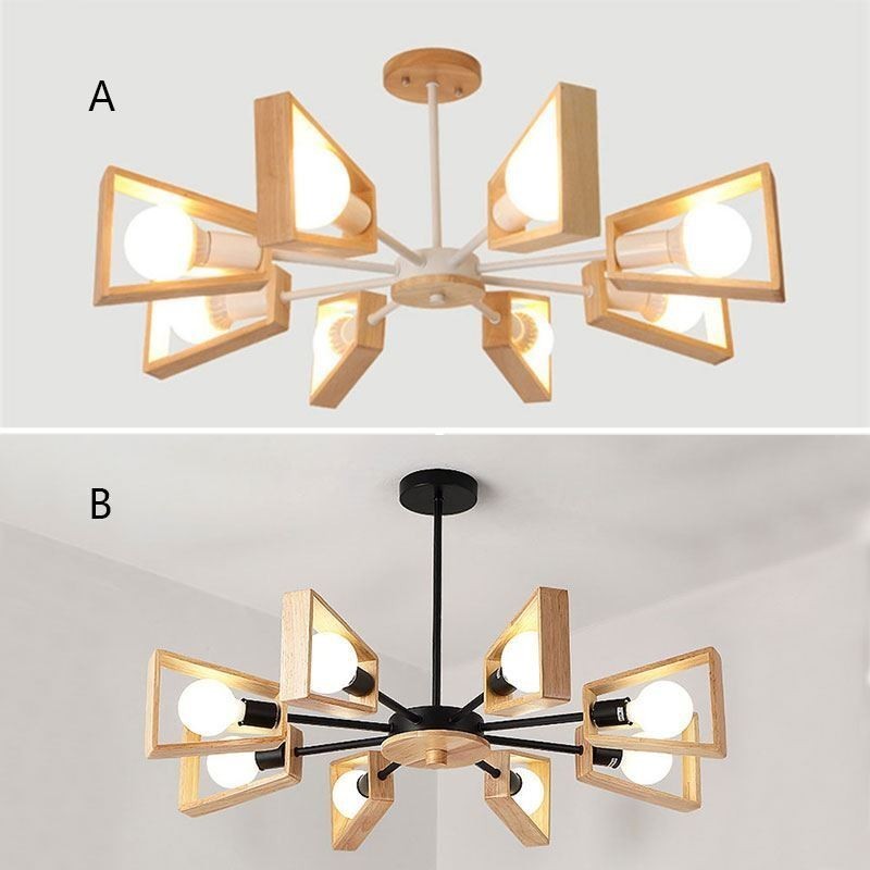 Lustre moderno em forma de leque, luminária pendente de madeira elegante